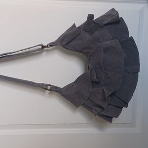 Vintage Lizden Suede Leather Ruffle Hobo Bag